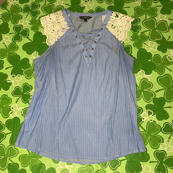 Blue & White Striped Lacey Express Top Size Large - Picture 3 of 7
